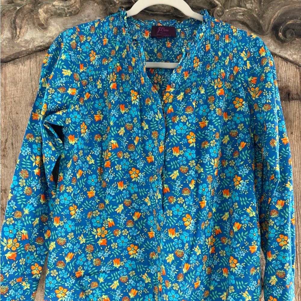 JCrew blue with fall floral flowers, size 00 blouse